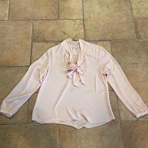 Petite medium blush pussy bow blouse